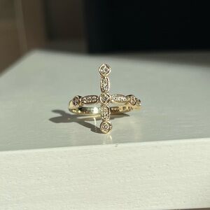 Diamond & 14K Gold Cross Ring with Authentic Bezel Set Diamonds Custom Made